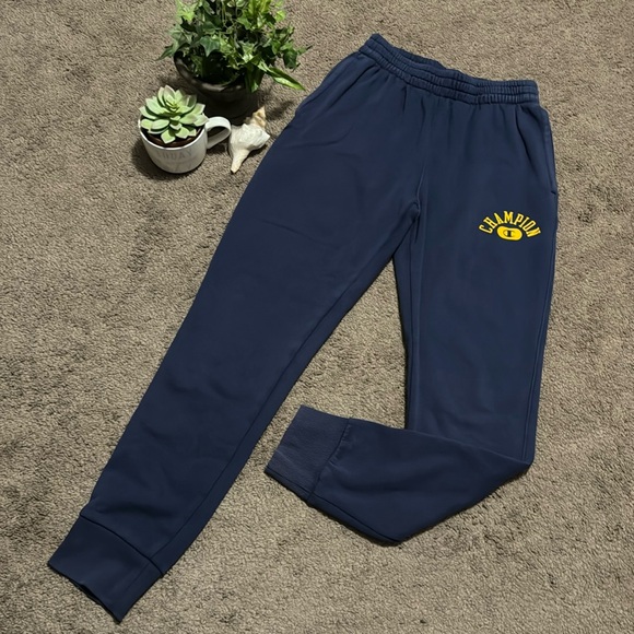 EUC Champion Brand Sweats-Men’s Sz S-Cotton Blend-Navy/Yellow-Drawstring Waist - Picture 2 of 14